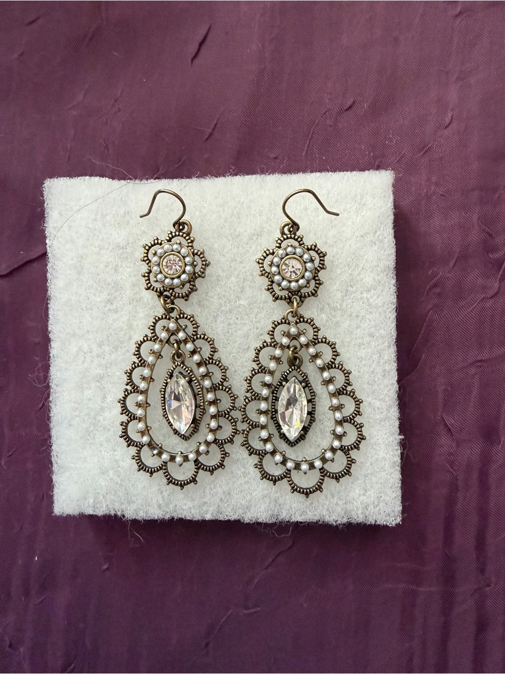 Chloe + Isabel Antique Gold Pearl and Clear Crystal Teardrop Earrings